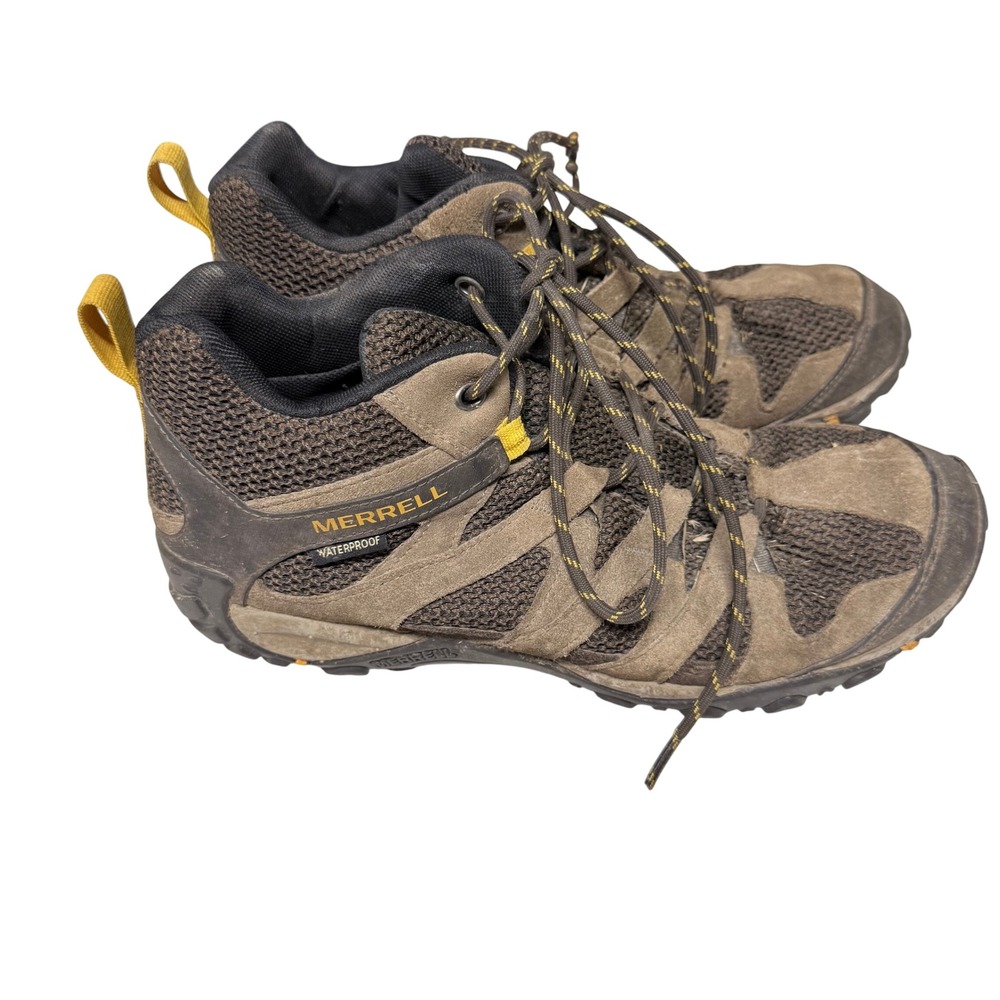 Merrell Alverstone Waterproof Mens Hiking Shoes J48535 Brown Yellow Size 9